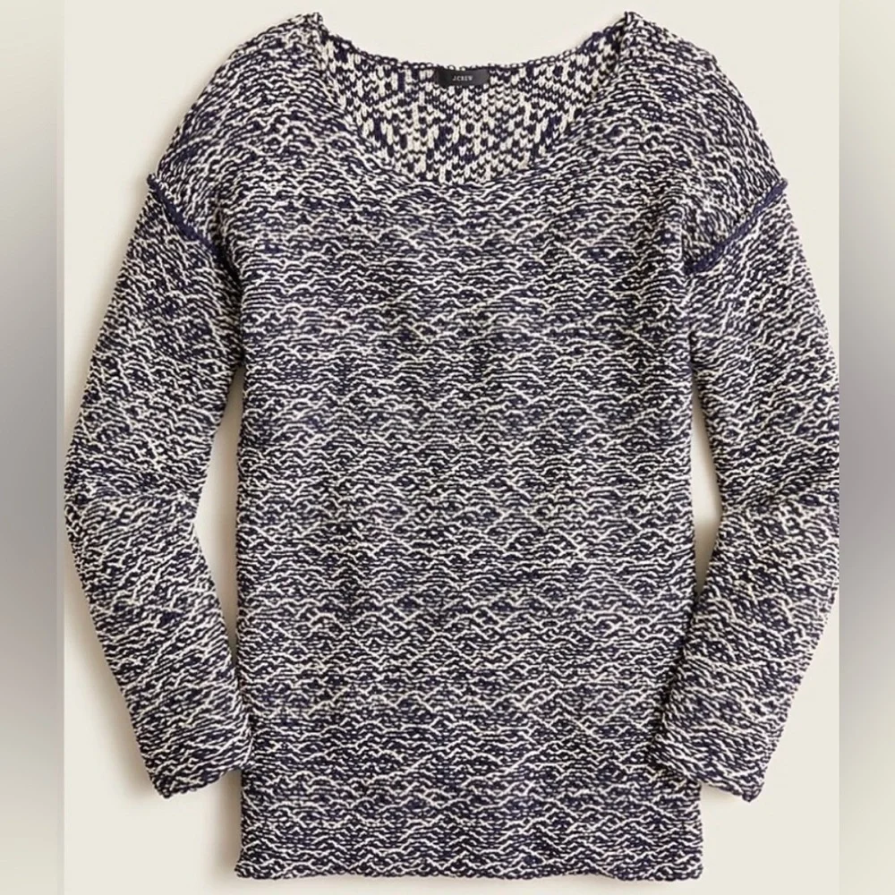 J. Crew Relaxed Wide Neck Knit Sweater Navy and White Size Small
